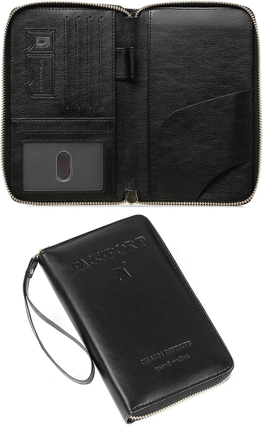 EHIW Passport Holder for Travel Essentials, Passport Wallet Cover Case for Travel Must Haves Accessories,Passport Book Holders for Women and Men(black)