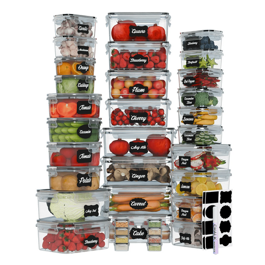LVL 68 Pcs Food Storage Containers with Lids Airtight, Plastic Meal Prep Container for Pantry & Kitchen Organization & bento box & snack containers, BPA-Free, Leak-Proof with Labels & Marker Pen