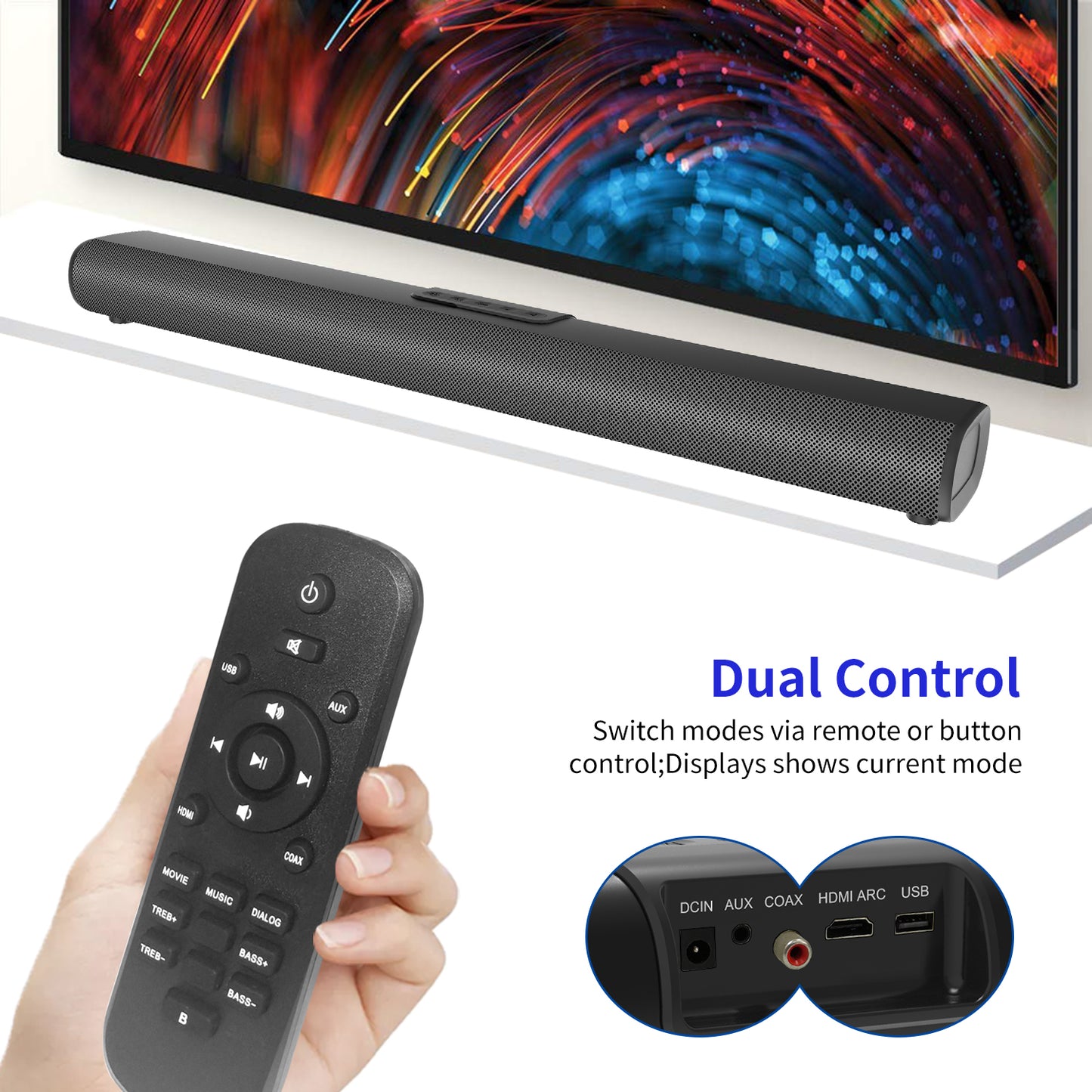 LOOKFUN Sound Bar for Smart TV, Soundbar with Bluetooth/ARC/Opt/AUX Connect, Auto Volume Boost, 3 Equalizer Modes, Soundbar for TV/PC/Gaming/Projectors