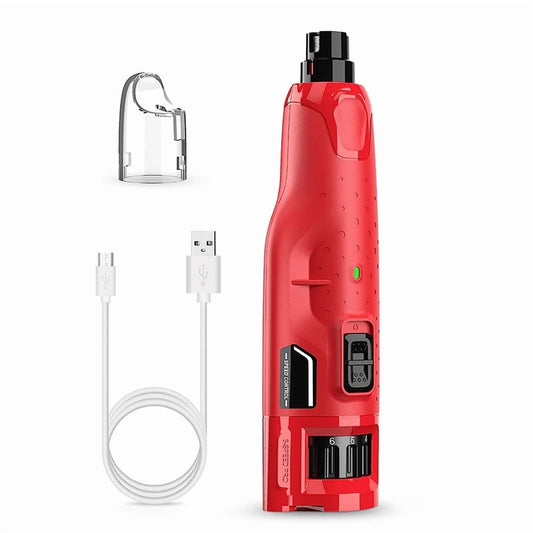 Dog Nail Grinder with 6-Speed, 2 Led Lights, Rechargeable Electric 3-Piece for Dogs and Cats-Red