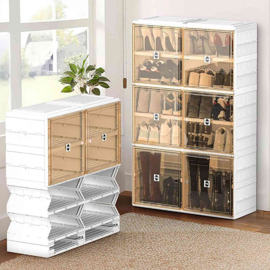 Foldable Shoe Rack Organizer for Closet Plastic Collapsible Shoe Shelf for front door entrance Stackable Clear Folding Shoes Storage Boxes Tall Shoe Cabinet with Lids 5 Tiers 20 Paris.