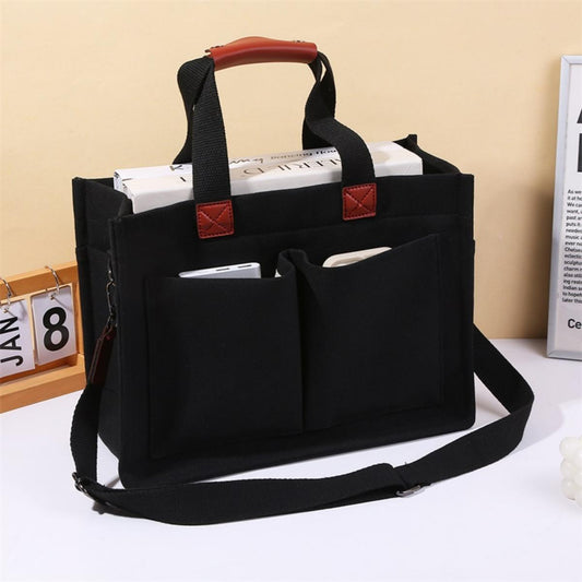 EHIW Tote Bag for Women With Compartments,Large Canvas Tote Women's Purse Crossbody Bags Work Laptop Book Bag Satchels Handbags,Black