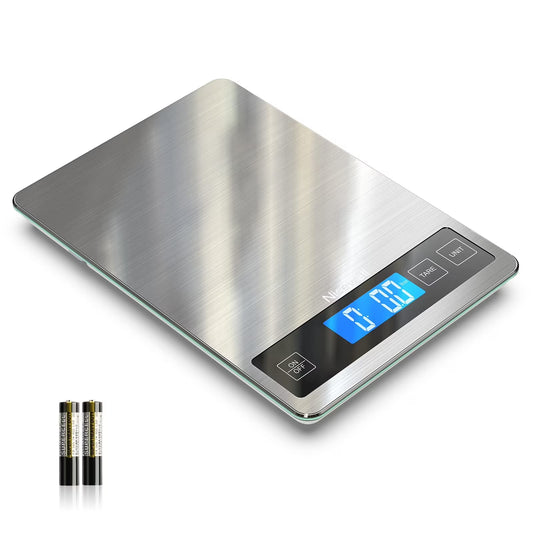 LVL Food Scale, 22lb Digital Kitchen Scale Weight Grams and oz for Cooking Baking, 1g/0.1oz Precise Graduation, Stainless Steel and Tempered Glass (Ash Silver)