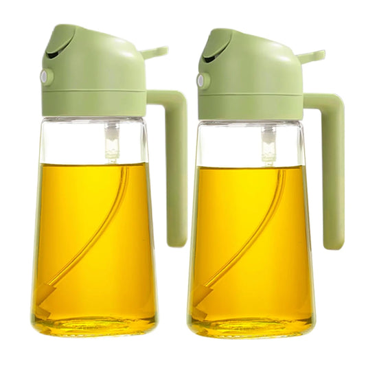 Olive Oil Dispenser Bottle for Kitchen，2 in 1 Oil Sprayer for Cooking, 18oz/600ml Glass Oil Spray Bottle with Pourer, Food-grade Oil Mister for Air Fryer, Salad, Frying, BBQ (2PCSGreen)