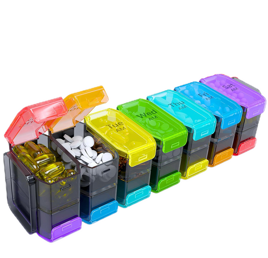 Extra Large Weekly Pill Organizer 2 Times a Day - XL Pill Case Am Pm - Big Pill Box 7 Day Oversized Daily Vitamin Organizer Jumbo Pill Container Twice a Day Medicine Supplement Dispenser Rainbower Twice a Day Medicine Supplement Dispenser Rainbow