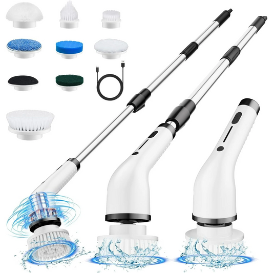 Electric Spin Scrubber,Cordless Cleaning Brush,Shower Cleaning Brush with 8 Replaceable Brush Heads, Power Scrubber Adjustable Speeds,Adjustable & Detachable Long Handle,Black
