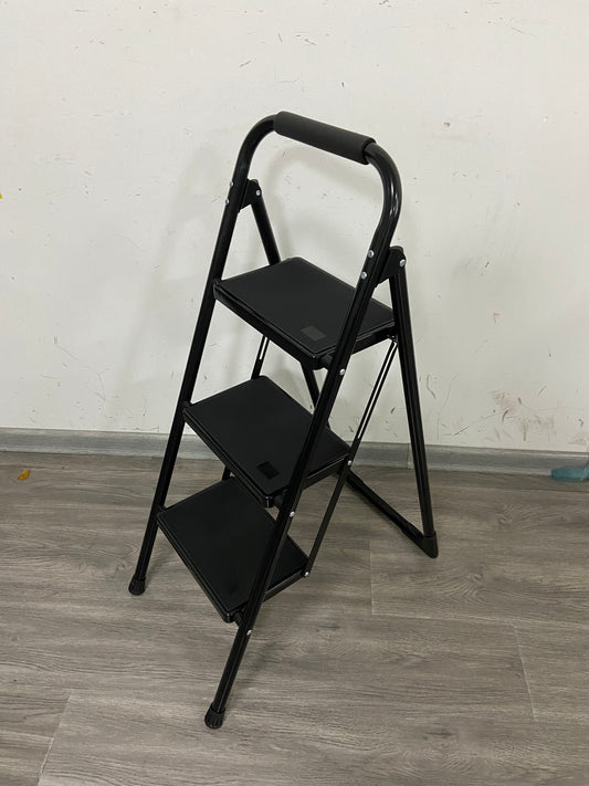 3 Step Ladder, ODEB Folding Step Stool with Wide Anti-Slip Pedal, 330lbs Sturdy Steel Ladder, Convenient Handgrip, Lightweight, Portable Steel Step Stool,Black
