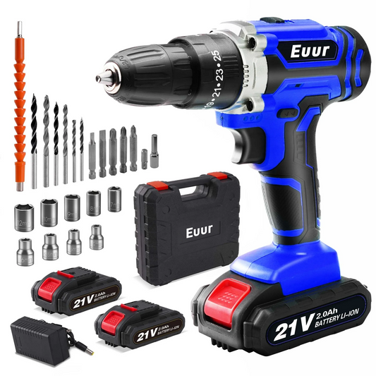 Cordless Drill, 21V Power Drill Set, 25+1 Position Adjustable Torque Electric Drill, 2-Speed Transmission For Screwdriving And Drilling, Blue