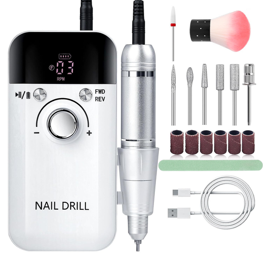 IDFINE Electric Nail Drill Professional 45000RPM, Rechargeable Nail Drill Kit Portable Electric Nail File for Acrylic Nails Gel Polishing Removing Nail Drill Machine for Manicure Salon Home, White