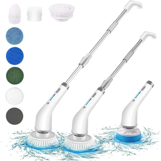 Electric Spin Scrubber,Cordless Cleaning Brush,Shower Cleaning Brush with 8 Replaceable Brush Heads, Power Scrubber Adjustable Speeds,Adjustable & Detachable Long Handle,Gray