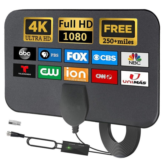 LOOKFUN Digital TV Antenna with 360° Signal Booster Long 400 Miles Reception Support 4K 1080p Smart Television with 16.4ft Coaxial HDTV Cable for Local Channels
