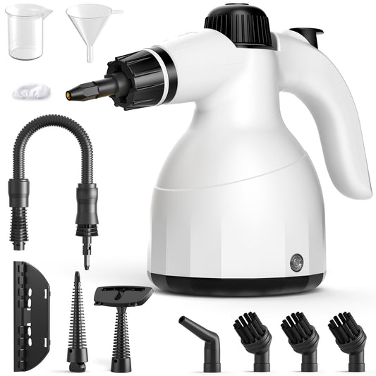 Handheld Steam Cleaner: Multi-Surface Steamer with 12 PCS Accessories Pressurized Natural Steam Cleaner for Home Cleaning Dirt, Grease, Grout, Tile, Floor, Couch and Car-White
