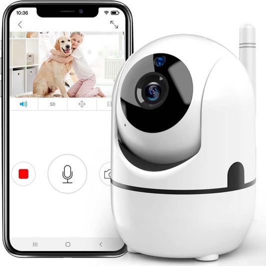 Indoor Pan/Tilt Smart Security Camera, 1080p HD Dog-Camera,2.4GHz with Night Vision,Motion Detection for Baby and Pet Monitor, Cloud & SD Card Storage, Works with Alexa& Google Assistant, White
