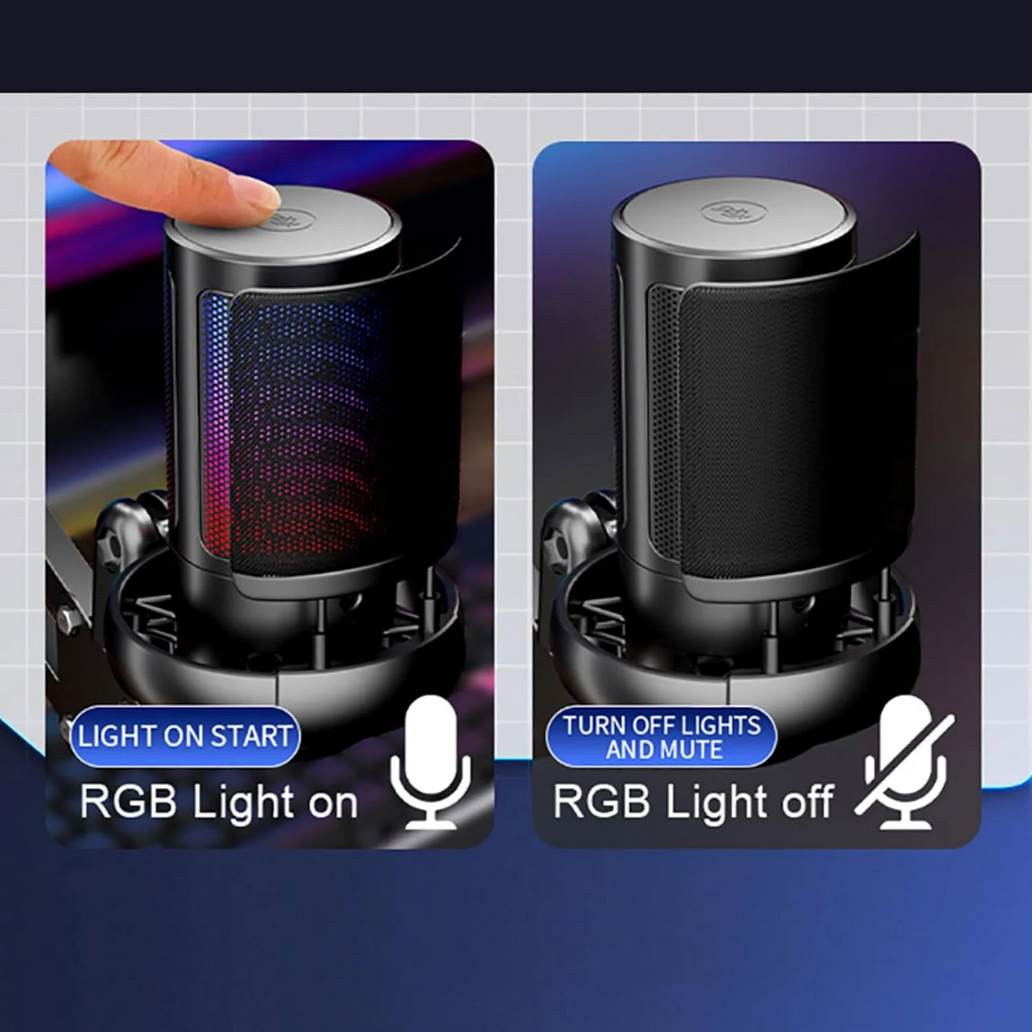 Gaming USB Microphone for PC，Podcast Microphone Kit for Streaming, Condenser Mic with Quick Mute, Boom Arm, Pop Filterm, RGB Indicator, Shock Mount, Rotate gain Button, Compatible with PS4/5/PC