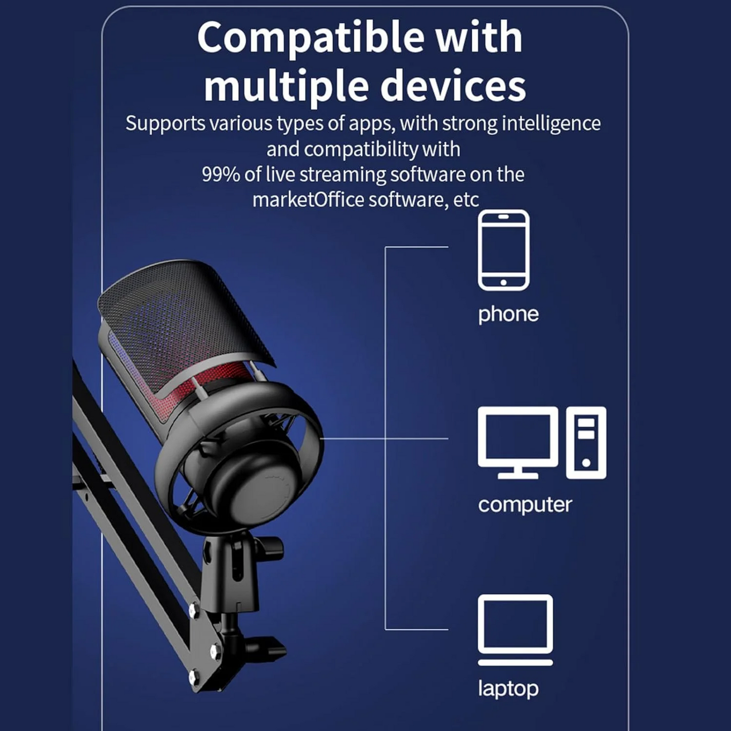 Gaming USB Microphone for PC，Podcast Microphone Kit for Streaming, Condenser Mic with Quick Mute, Boom Arm, Pop Filterm, RGB Indicator, Shock Mount, Rotate gain Button, Compatible with PS4/5/PC