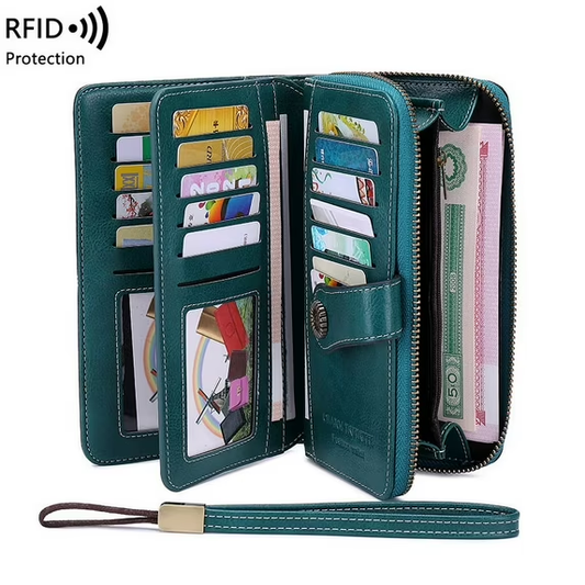 EHIW Wallets for Women Leather Credit Card Holder with RFID Blocking Large Capacity Wristlet , Blue