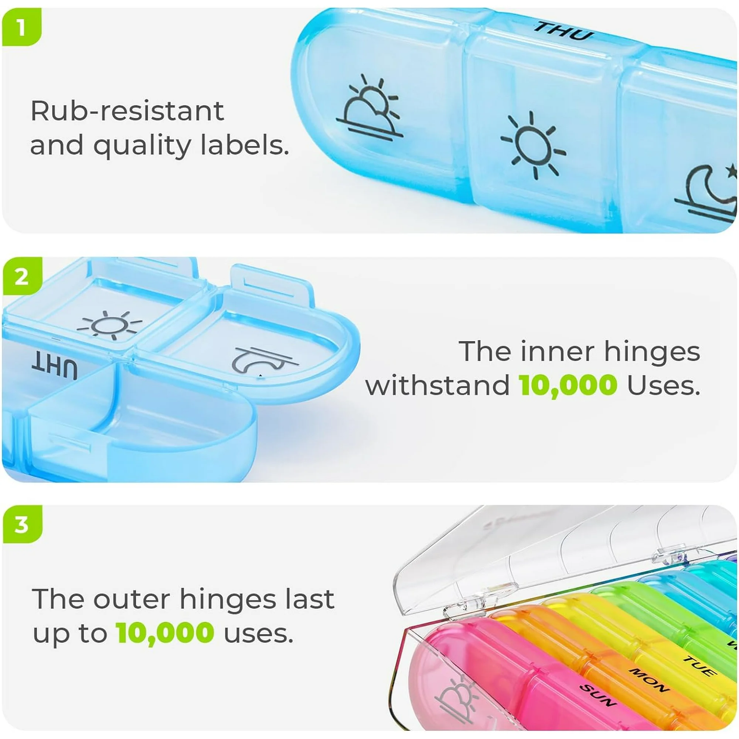 IDFINE Weekly Pill Organizer 3 Times a Day, Large 7 Day Pill Box 3 Times a Day with Separate Container, Portable Pill Case for Medication, Vitamins, Fish Oil and Supplements