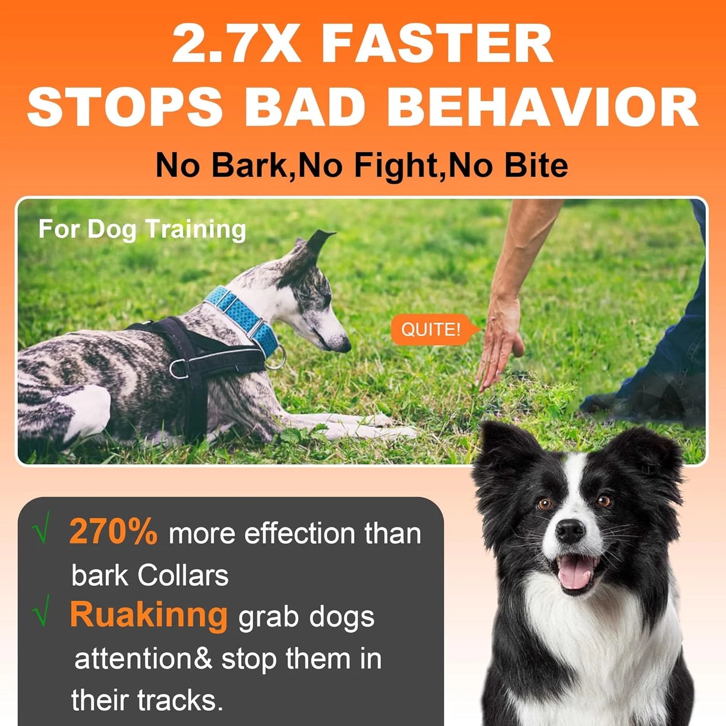 Ultrasonic Dog Barking Control Devices | 50FT w/Two Sonic Sensors | Anti Barking Device & Dog Bark Deterrent | Dog Whistle to Stop Barking | Better Than Shock Collar or Dog Training Collar, Orange