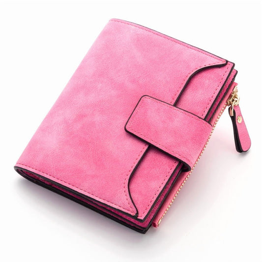 EHIW Small Wallet for Women, Bifold Compact Breathable Soft Leather Wallet with Card Holder, Zipper Coin Pocket and ID Window, Deep Pink