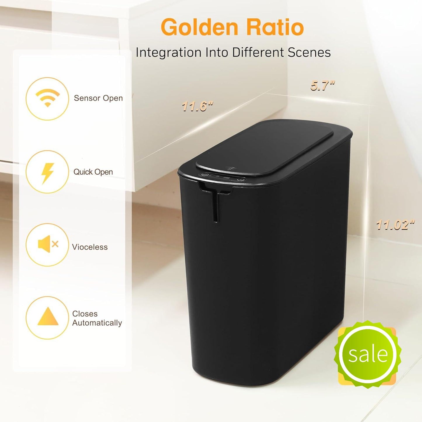 2 Pack 3.2 Gallon Automatic Touchless Garbage Can, Small Motion Sensor Smart Trash Can, Slim Waterproof Trash Bin for Bedroom, Bathroom, kitchen, Office, Living Room, Black