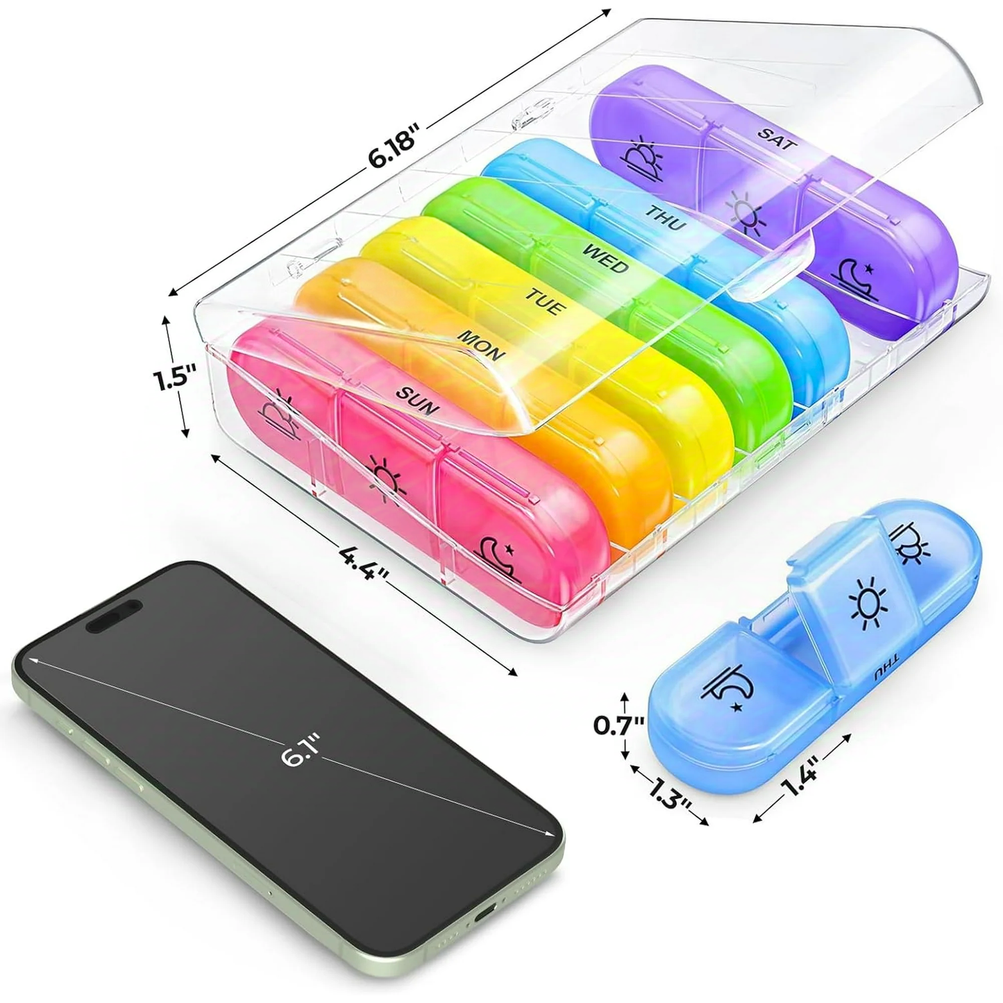 IDFINE Weekly Pill Organizer 3 Times a Day, Large 7 Day Pill Box 3 Times a Day with Separate Container, Portable Pill Case for Medication, Vitamins, Fish Oil and Supplements