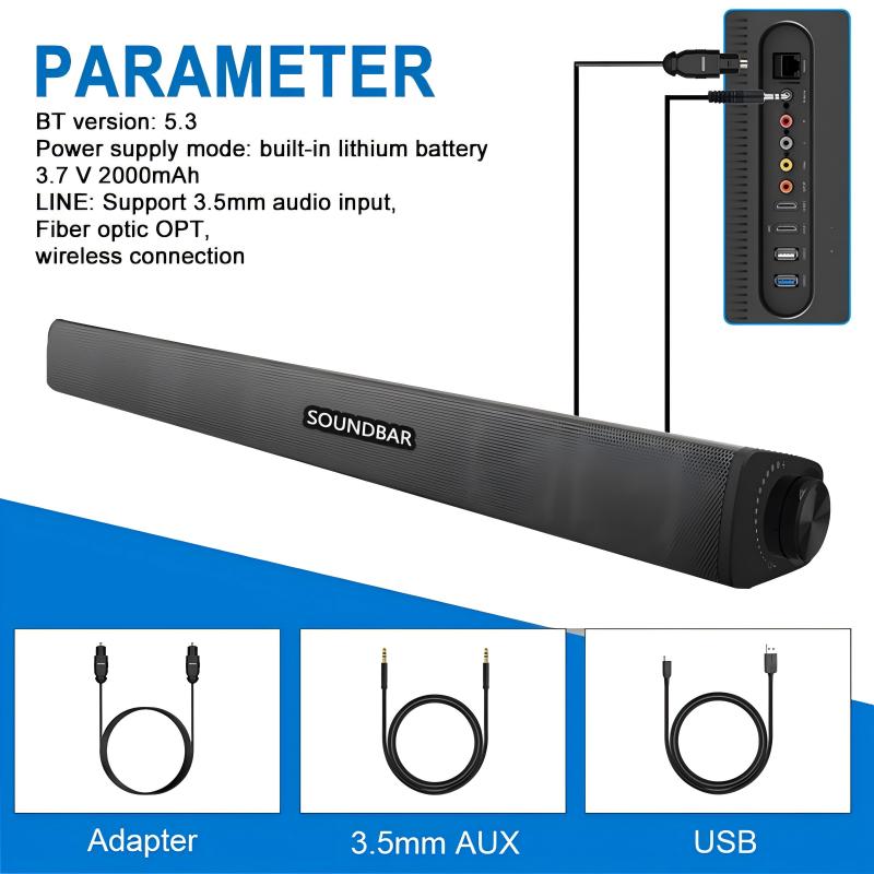 LOOKFUN Sound Bar for Smart TV, Soundbar with Bluetooth/Opt/AUX Connect, Volume Boost, 3 Equalizer Modes, for TV/PC/Gaming/Projectors