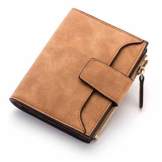 EHIW Small Wallet for Women, Bifold Compact Breathable Soft Leather Wallet with Card Holder, Zipper Coin Pocket and ID Window, Brown