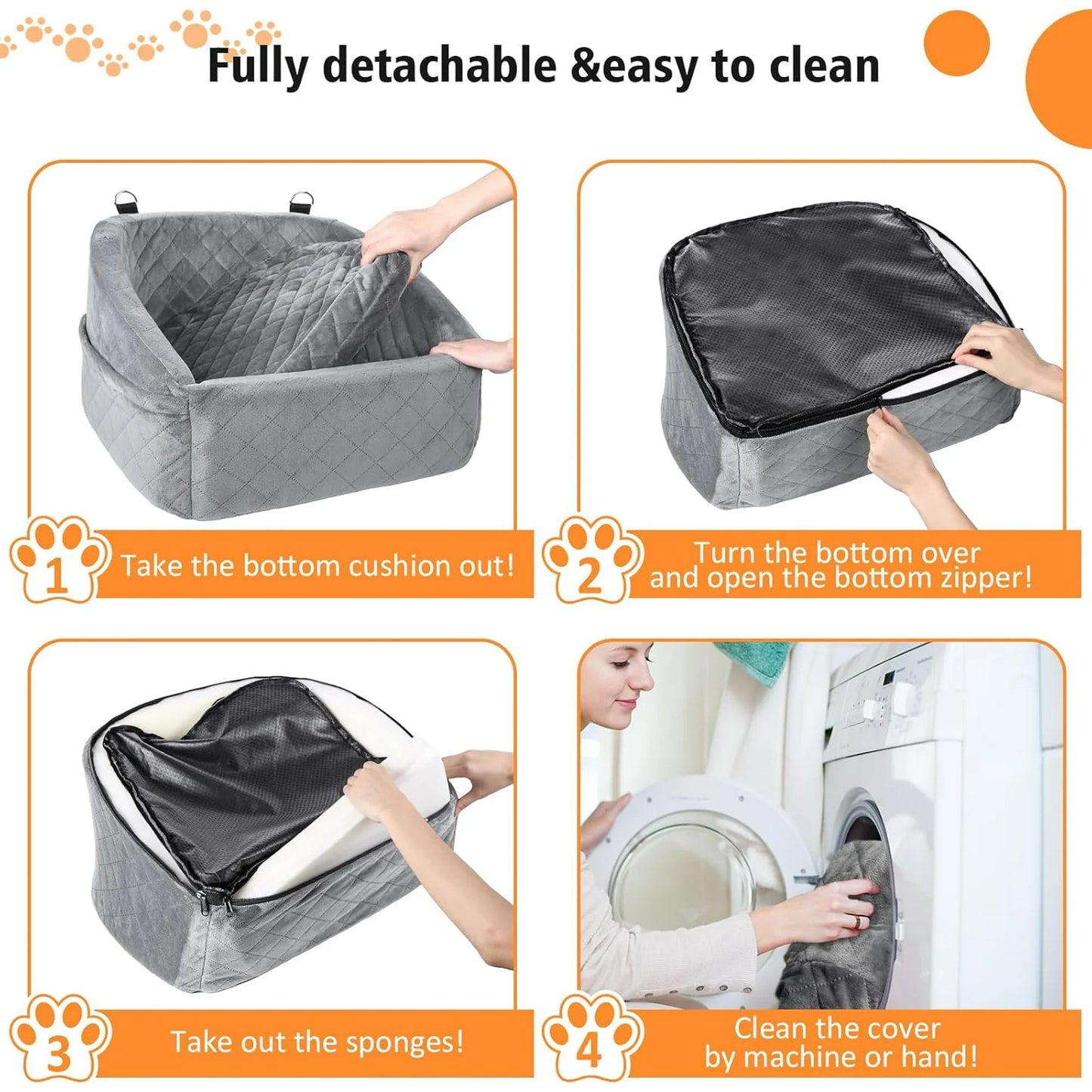 Dog Car Seat for Small Medium Dogs,Detachable Washable Dog Booster Seat Under 30lbs, Pet Car Seat Travel Bed with Storage Pockets and Dog Safety Belt (Grey)