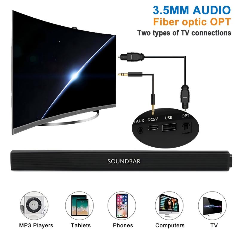 LOOKFUN Sound Bar for Smart TV, Soundbar with Bluetooth/Opt/AUX Connect, Volume Boost, 3 Equalizer Modes, for TV/PC/Gaming/Projectors