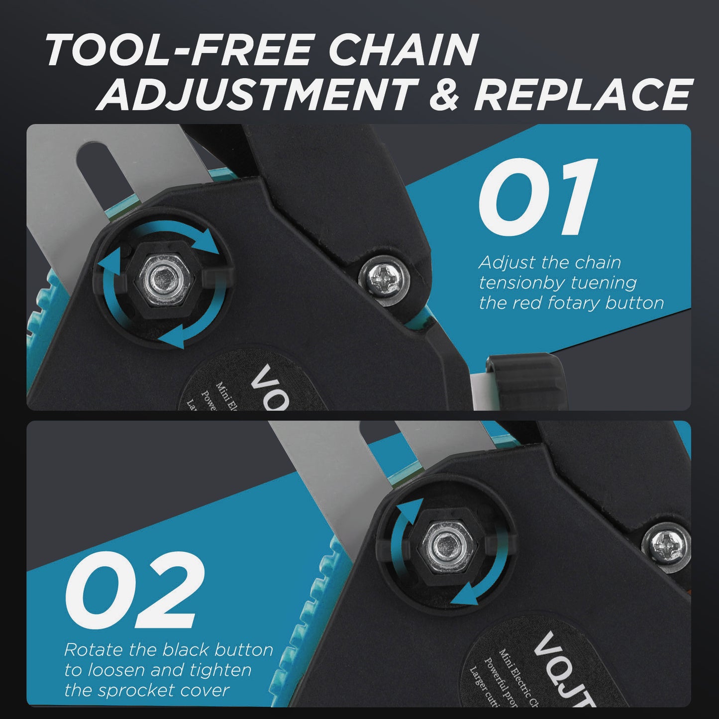 VQJTCVLY 6 inch Mini Chainsaw with 2x2000mAh Batteries and 2 Chains, Electric Cordless Chainsaw Set with Security Lock for Wood Cutting Tree Pruning Trimming, Blue