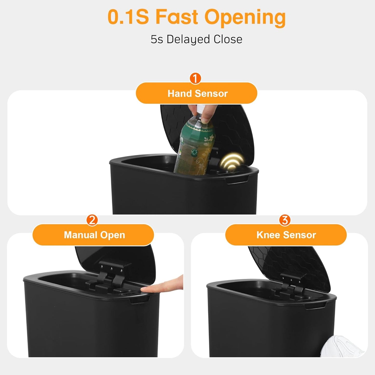 2 Pack 3.2 Gallon Automatic Touchless Garbage Can, Small Motion Sensor Smart Trash Can, Slim Waterproof Trash Bin for Bedroom, Bathroom, kitchen, Office, Living Room, Black