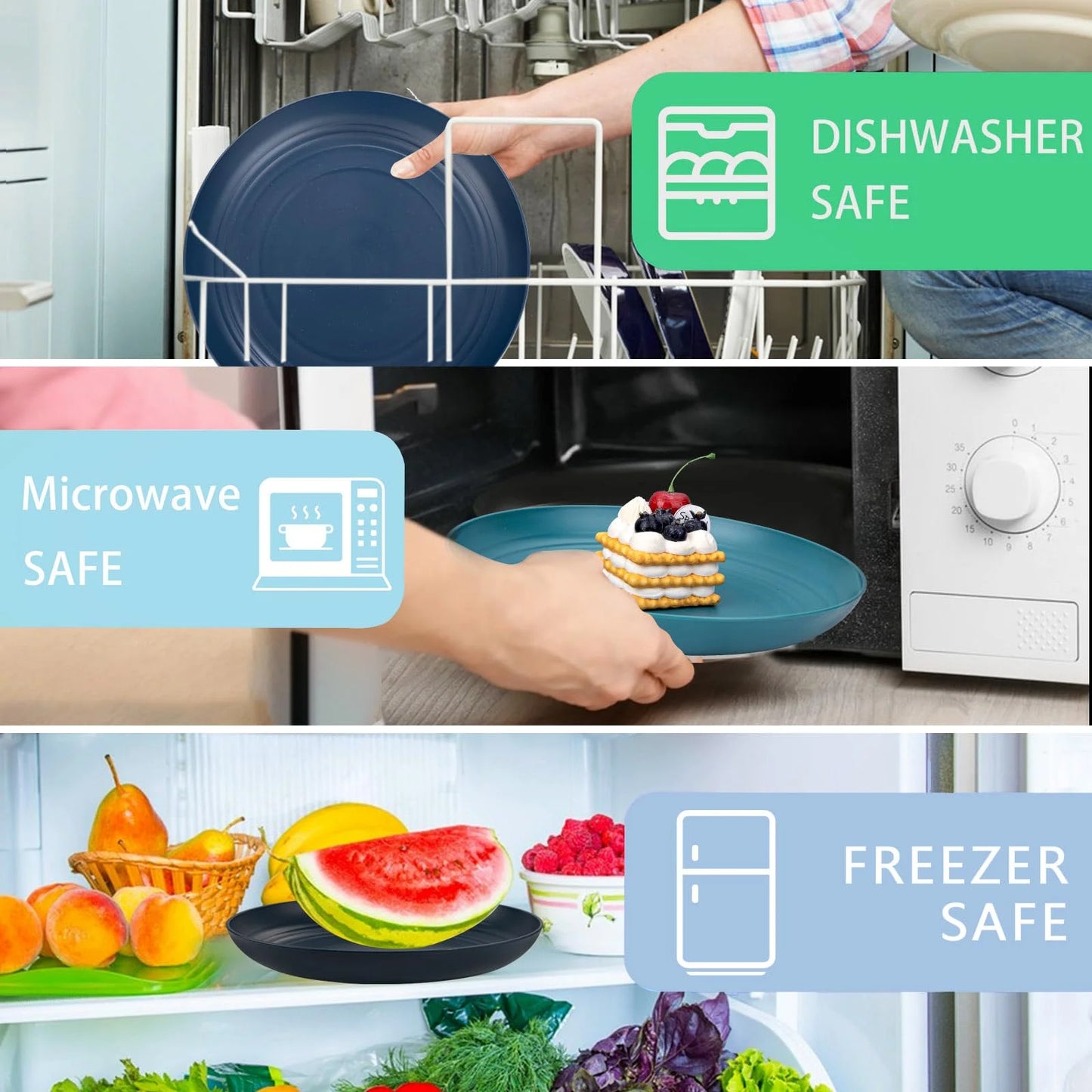 LVL Wheat Straw Dinnerware, Microwave Dishwasher Safe, Unbreakable Light Weight Plates Service For 8, Reusable Tableware Set, Multicolor Set 16pcs Plates, 8pcs Bowls, 8pcs Cups- Black