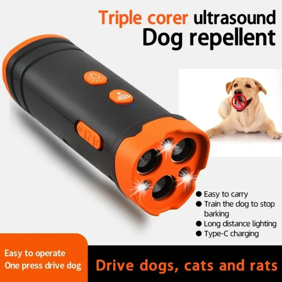 Ultrasonic Dog Barking Control Devices | 50FT w/Two Sonic Sensors | Anti Barking Device & Dog Bark Deterrent | Dog Whistle to Stop Barking | Better Than Shock Collar or Dog Training Collar, Orange
