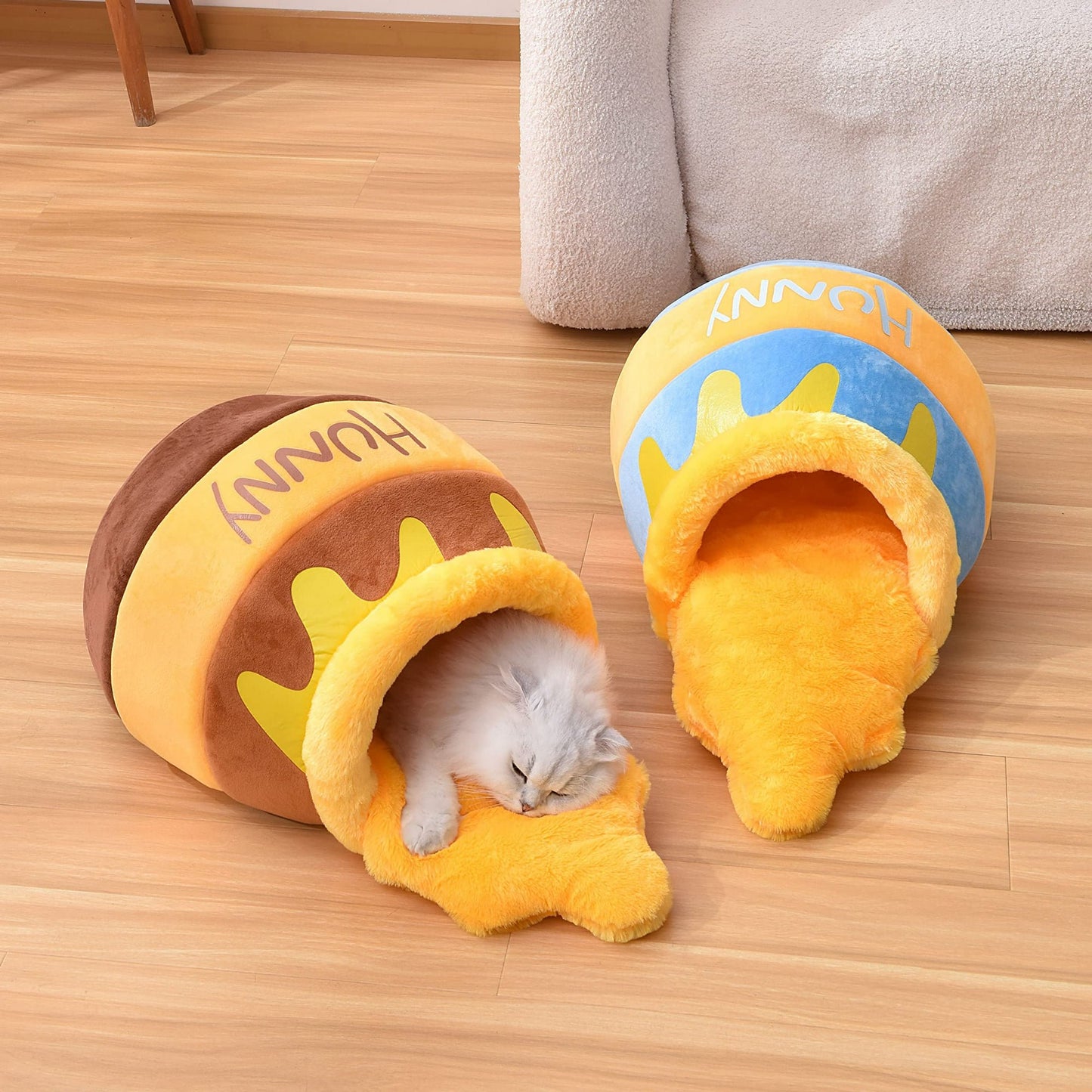 Cat Bed Honey Pot Cat Bed for Indoor - Comfortable Memory Foam Pet Furniture with Cat House Tent - with Removable Washable Cushioned Pillow, Cute Soft Self Warming Kitten beds for Breeds-Large