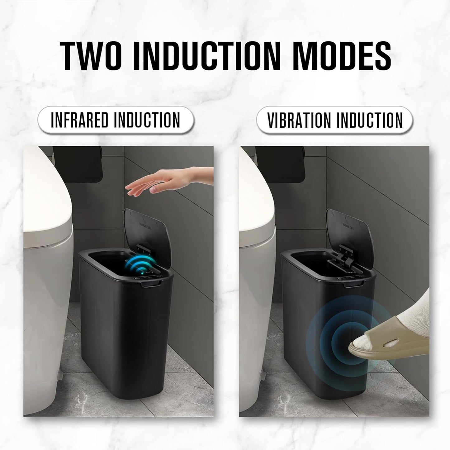 2 Pack 3.2 Gallon Automatic Touchless Garbage Can, Small Motion Sensor Smart Trash Can, Slim Waterproof Trash Bin for Bedroom, Bathroom, kitchen, Office, Living Room, Black