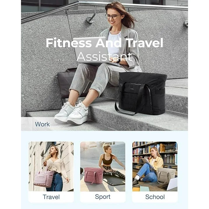 Tote Bag for Women, Lightweight Large Tote Bag with Yoga Mat Strap, Quilted Shoulder Bag Handbag for Travel Work Gym