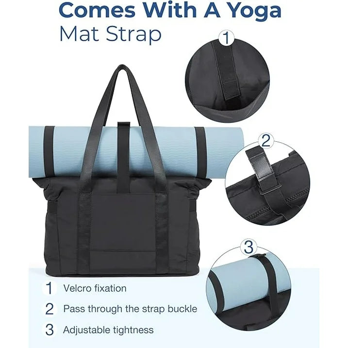 Tote Bag for Women, Lightweight Large Tote Bag with Yoga Mat Strap, Quilted Shoulder Bag Handbag for Travel Work Gym