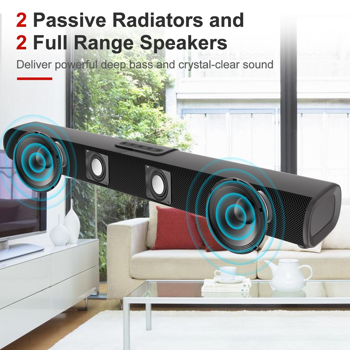 LOOKFUN Sound Bar for Smart TV, Soundbar with Bluetooth/ARC/Opt/AUX Connect, Auto Volume Boost, 3 Equalizer Modes, Soundbar for TV/PC/Gaming/Projectors