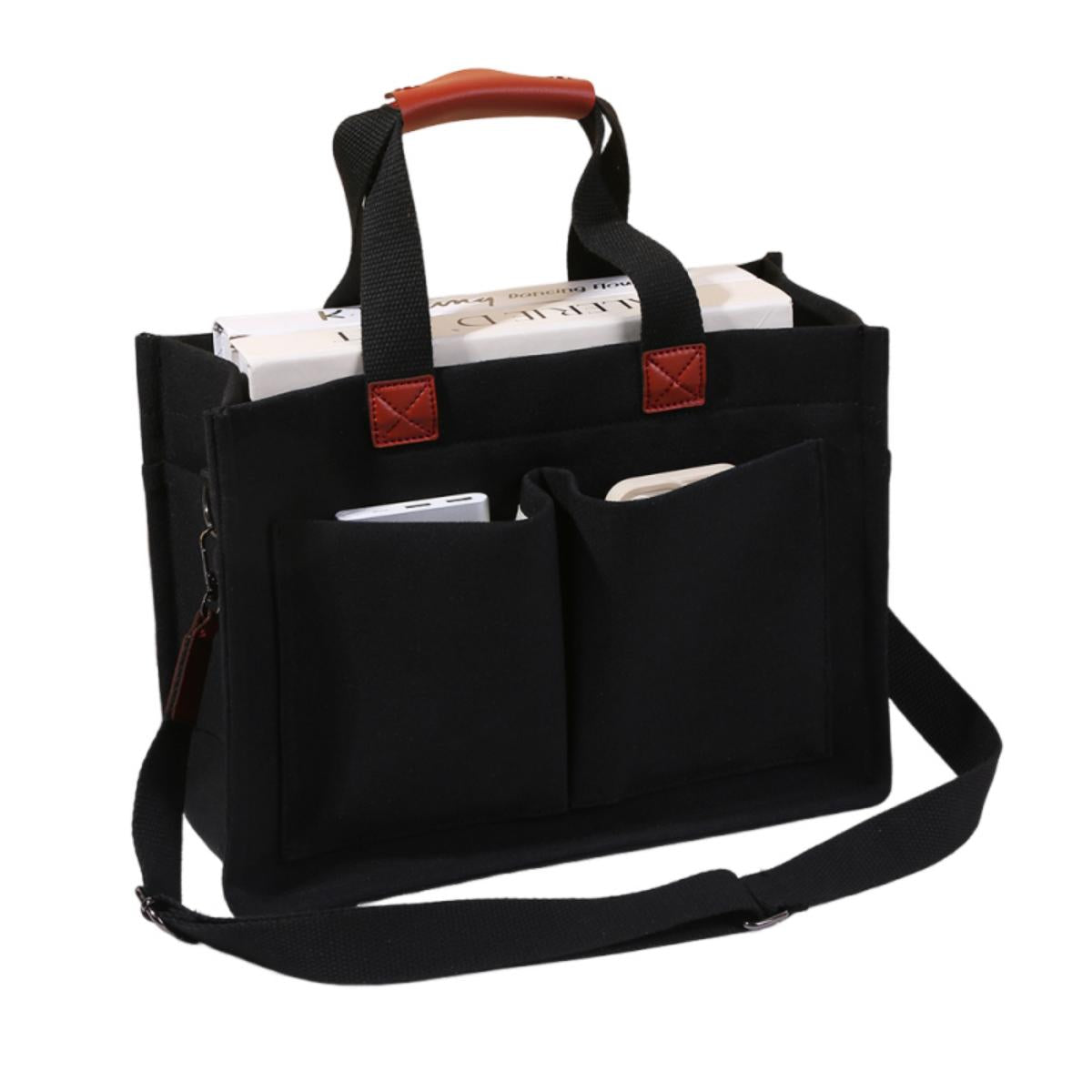 EHIW Tote Bag for Women With Compartments,Large Canvas Tote Women's Purse Crossbody Bags Work Laptop Book Bag Satchels Handbags,Black