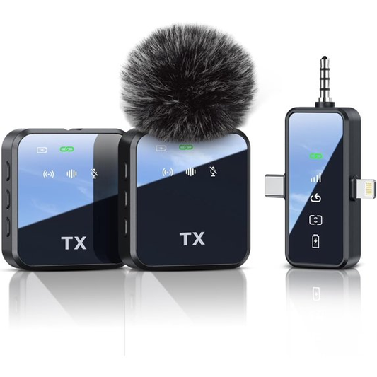 LOOKFUN 3 in 1 Microphone for iPhone/Android/Camera, Wireless Lavalier Microphone, 100ft Transmission, 18H Battery Life, Mini Microphone for Record Interview, Vlogs, YouTube, Tiktok